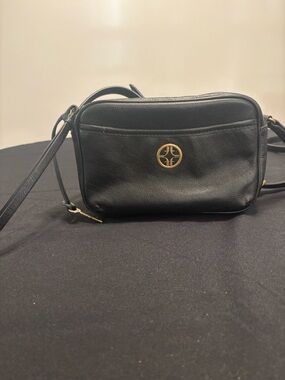 Fossil Brennon Camera Black Leather Crossbody Bag with Gold Accent